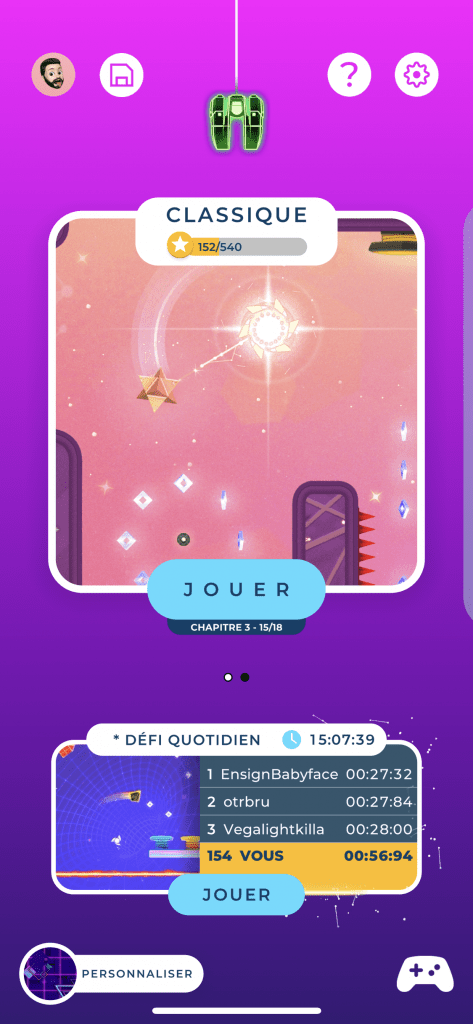 Ecran d'accueil de SP!NG sur Apple Arcade